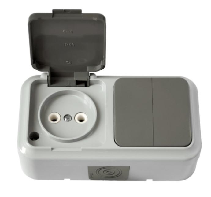 Блок ОП (розетка без заземл.+2-кл. выкл.) сер. Bylectrica 2В-РЦ-655(03)