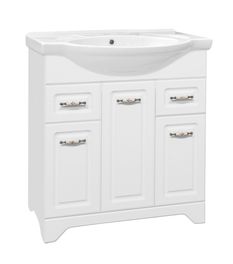 Тумба "Олеандр-2 75" (2ящ.) под умывальник Байкал 75, Люкс белая