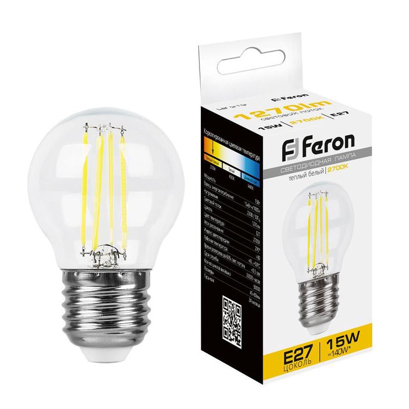 Лампа светодиодная 15Вт 230В E27 2700К прозрачн. LB-515 FERON 38252
