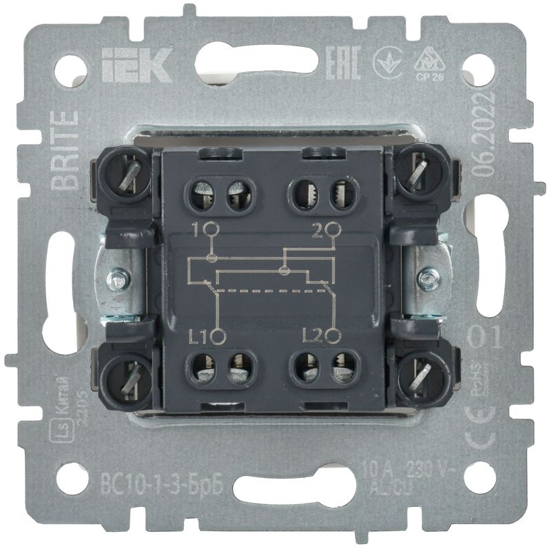 Выключатель перекрестный 1-кл. СП BRITE 10А ВС10-1-3-БрБ механизм бел. IEK BR-V13-0-10-K01