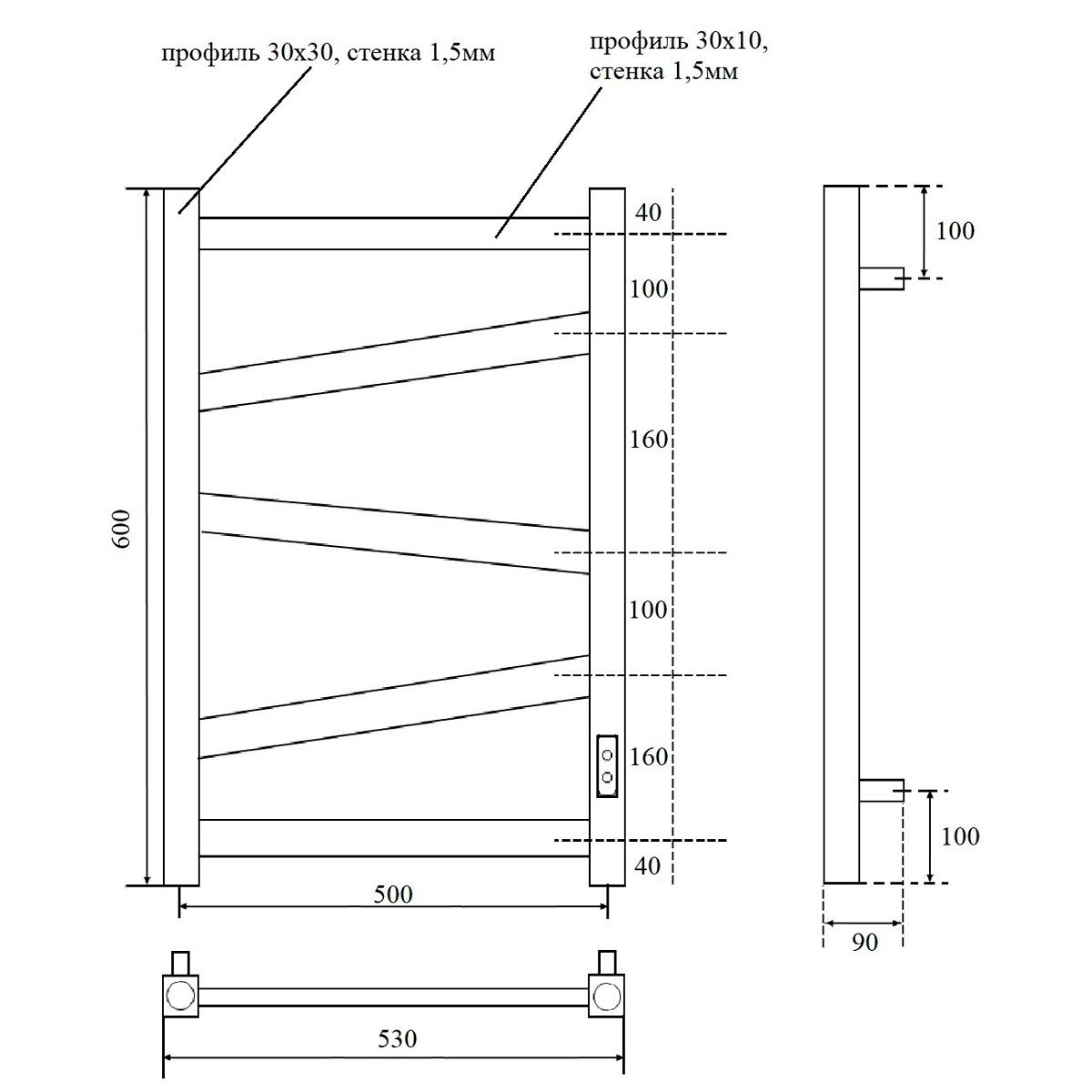 Полотенцесушитель электрический Point Феникс PN15856 П5 500x600, диммер справа, хром