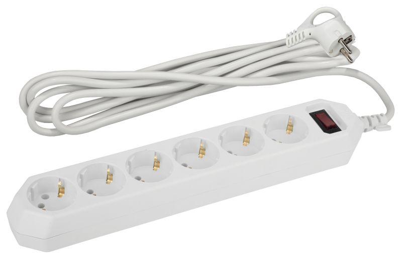 Удлинитель с сетевым фильтром 6х5м с заземл. 10А IP20 USF-6es-5m-W с выкл. с базов. защитой бел. Эра Б0037264