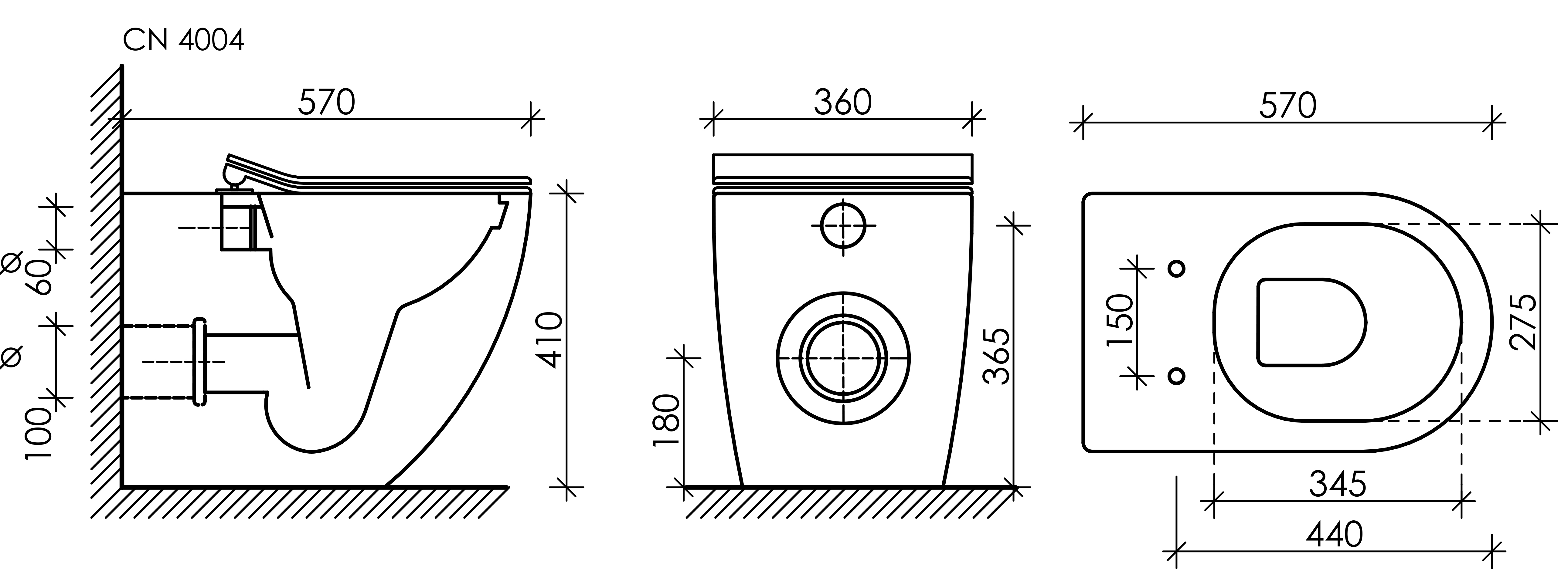 Напольный приставной унитаз Metropol Rimless, CN4004MB