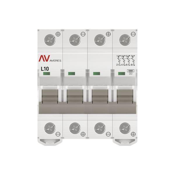 Выключатель автоматический модульный 4п L 10А 10кА AV-10 DC AVERES EKF mcb10-DC-4-10L-av