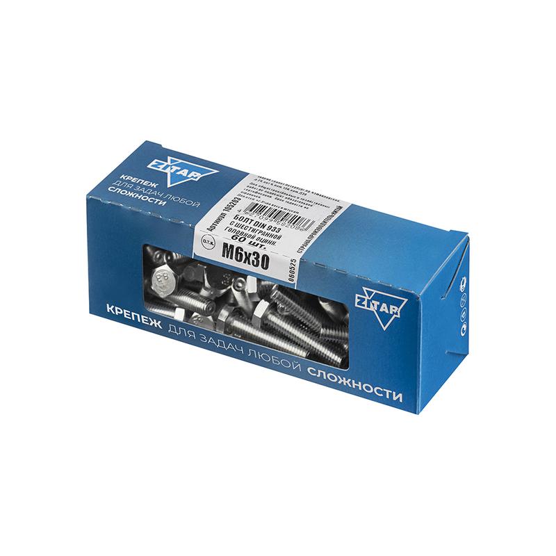 Болт с шестигранной головкой М6х30 DIN 933 оцинк. (уп.60шт) Tech-Krep/Zitar 105203