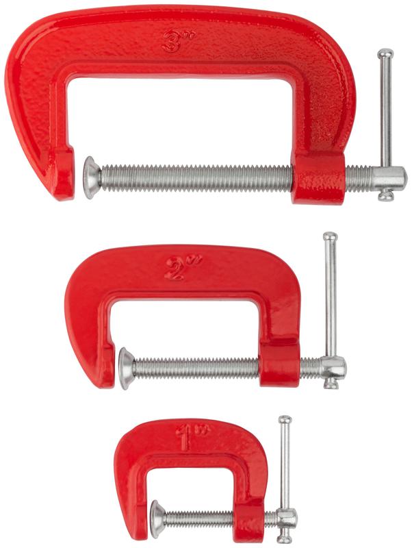 Набор струбцин "мини" тип "G" 3шт 1дюйм 2дюйм 3дюйм FIT 59230