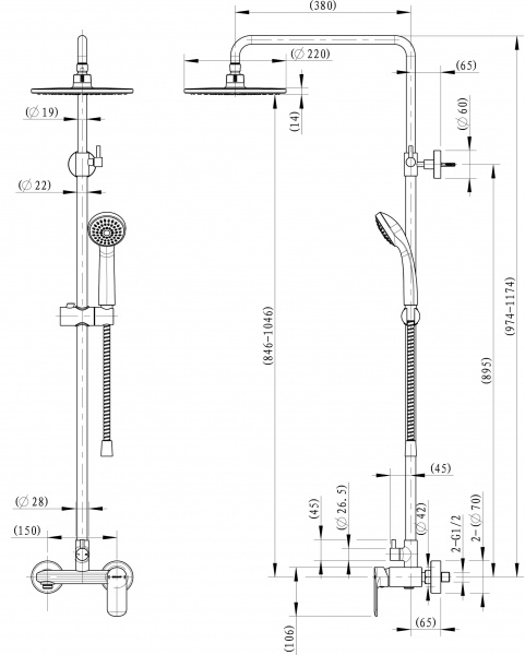 Душевая колонна со смесителем для душа Bravat Opal R (F9125183CP-A2-RUS)