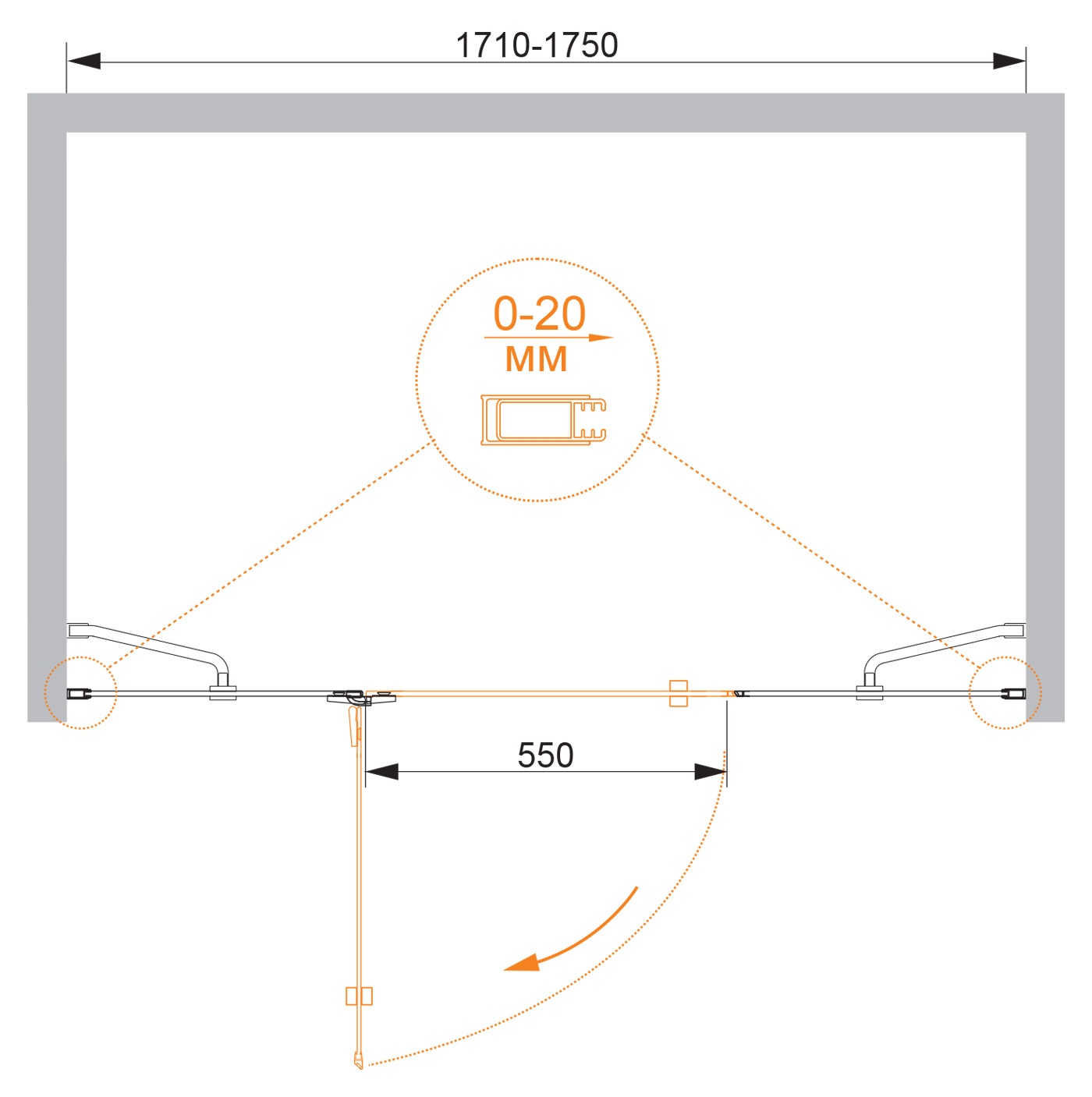 Душевая дверь CEZARES BERGAMO-W-B-13-80+60/40-C-Cr-L