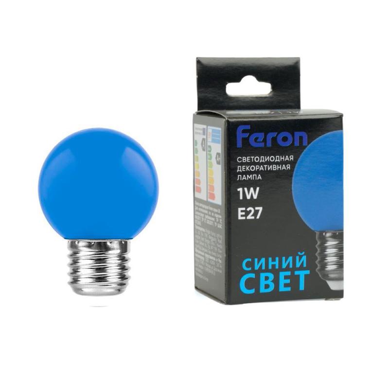 Лампа светодиодная 1Вт 230В E27 G45 матов. LB-37 син. FERON 25118