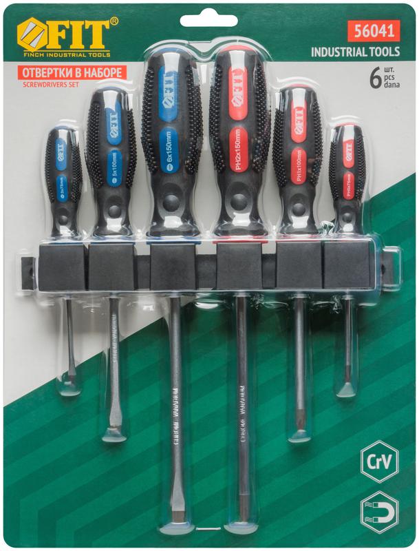 Набор отверток "Универсал" профи CrV сталь прорезиненные ручки на держателе набор 6шт FIT 56041