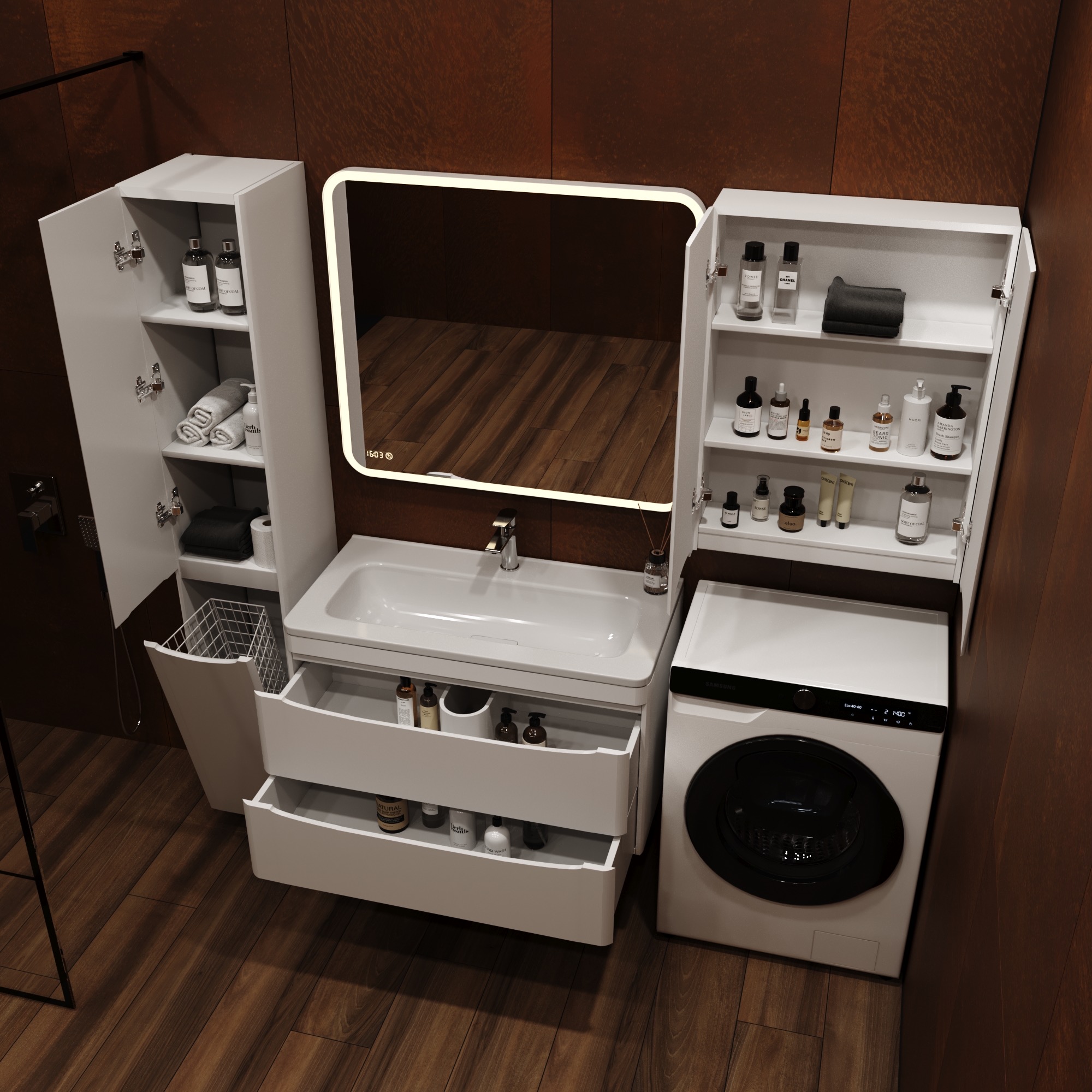 Тумба подвесная "Бергамо мини 90" (2 ящ.) Люкс антискрейтч белый, PLUS