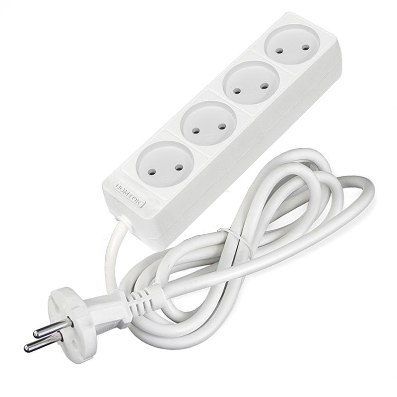 Удлинитель 4х1.5м без заземл. 10А IP20 2.2кВт ПВС 2х1 бел. DOMTOK 2354