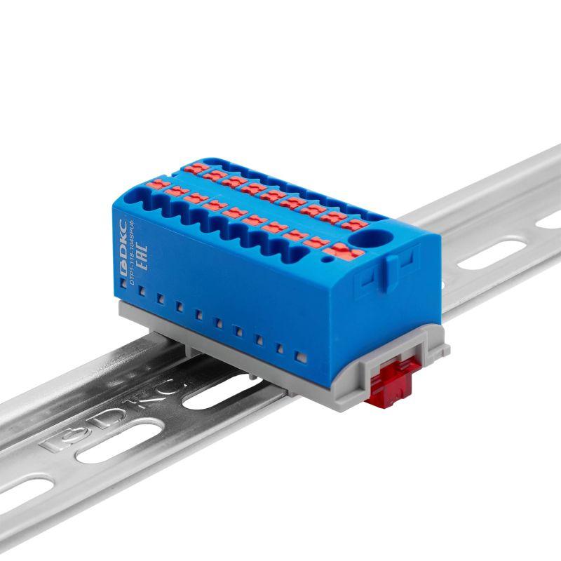 Блок распределительный зажим push-in 1 ввод 6кв.мм 18 точек подключения 25кв.мм син. DKC DTP1-118-104SPUB