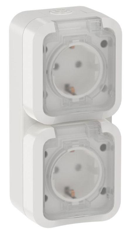 Розетка 2-м ОП TORS TS332 16А IP55 вертикал. с заземл. с крышкой бел. IEK TS-R26-16-55-V-K01