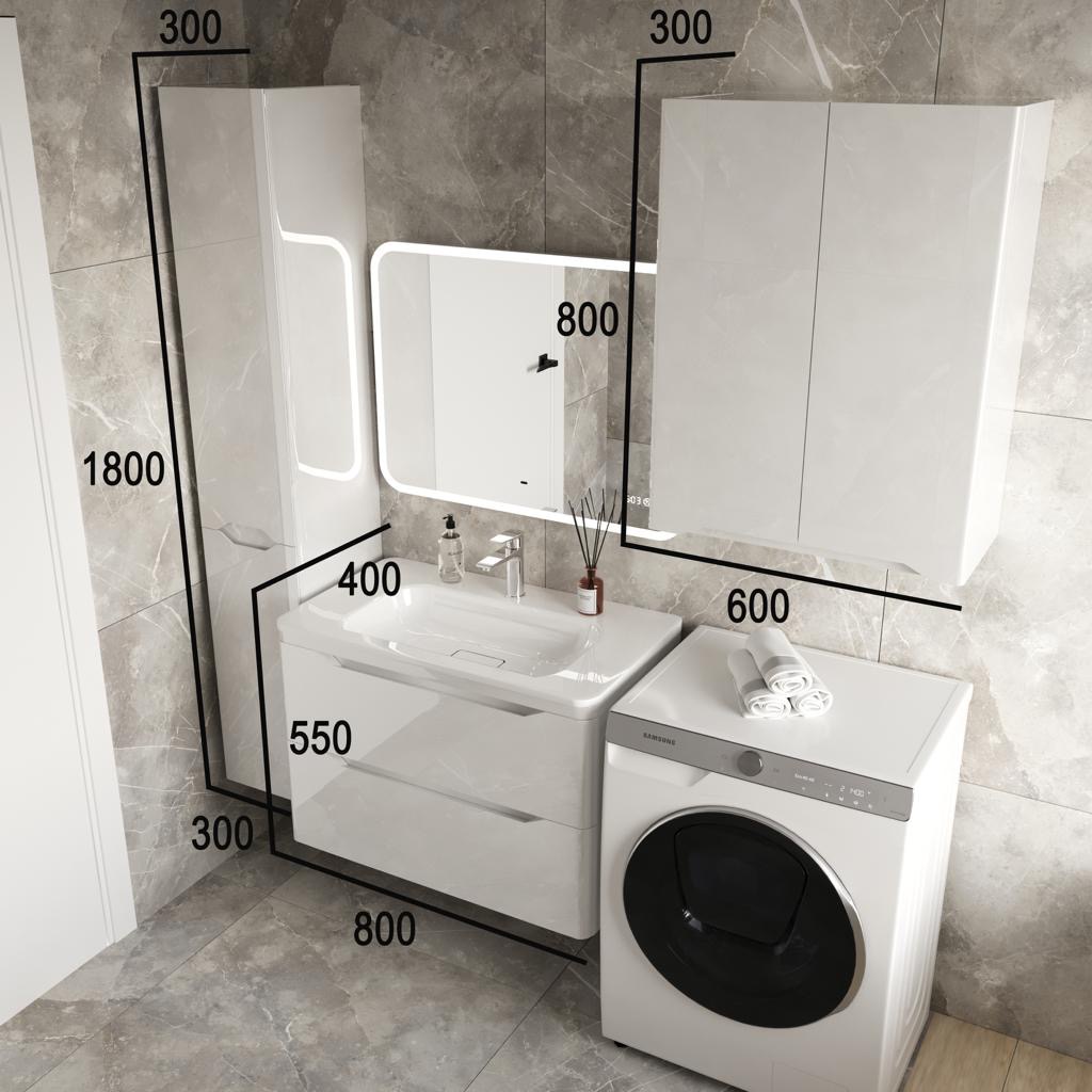 Тумба подвесная "Марелла 80" (2 ящ.) Люкс антискрейтч белый глянец, PLUS