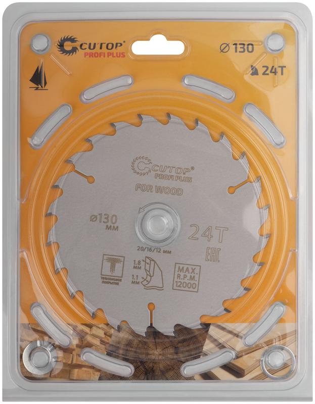 Диск пильный по дереву с тефлоновым покрытием 24Т Profi plus 130х1.1/1.8х20/16/12мм Cutop 75-13024Т