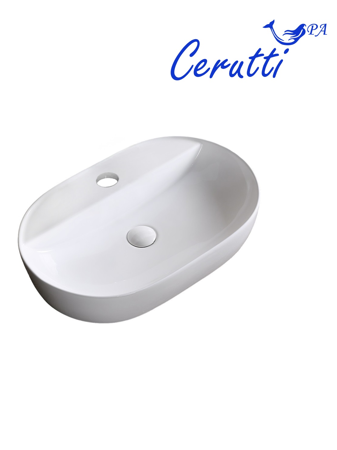 Раковина CR0074 накладная, белая, овальная, с отверстием под смеситель 600х400х120 Cerutti