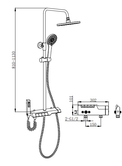 Стойка VETTORRE B TS душевая с термостатом BOCH MANN BM9651 (ЧЕРНЫЙ)