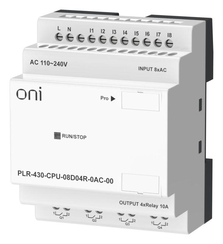Модуль ЦПУ ПЛК 430 8 DI 4 RO 220В AC без экрана ONI PLR-430-CPU-08D04R-0AC-00
