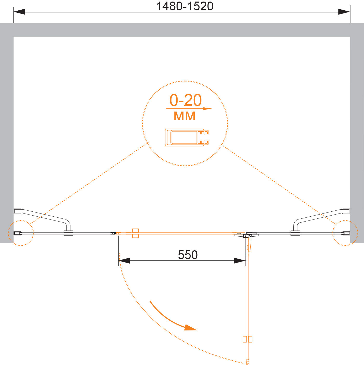 Душевая дверь CEZARES BERGAMO-W-B-13-60+60/30-C-Cr-R