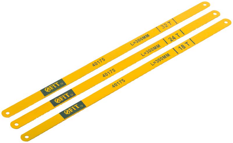 Полотна ножовочные пометаллу легированная сталь 20 Cr 300мм В блистере 3шт (18ТPI+24ТPI+32ТPI) (уп.3шт) FIT 40175