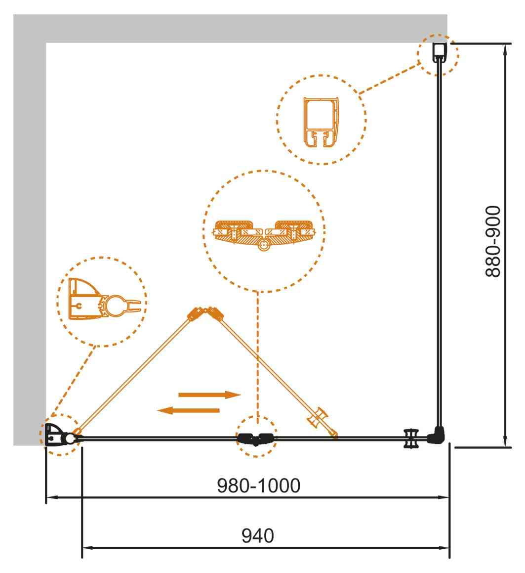 Душевой уголок CEZARES ECO-O-ASH-1-100/90-C-Cr