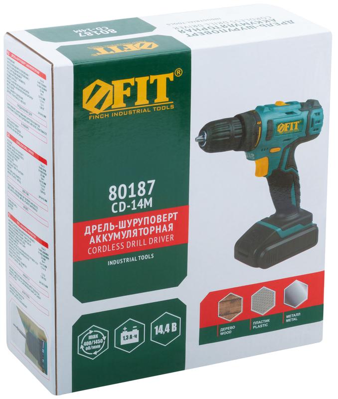 Дрель-шуруповерт аккумуляторная 14.4В 0-400/1450об/мин 23Нм 1 (Li-Ion) 1.3А.ч FIT 80187