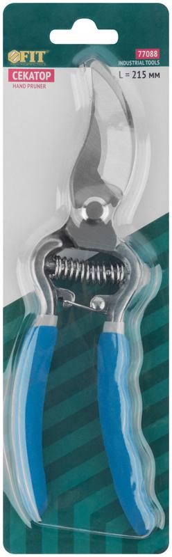 Секатор режущие кромки внахлест усиленная пружина цельнокованый ПВХ изогнутые ручки 215мм FIT 77088