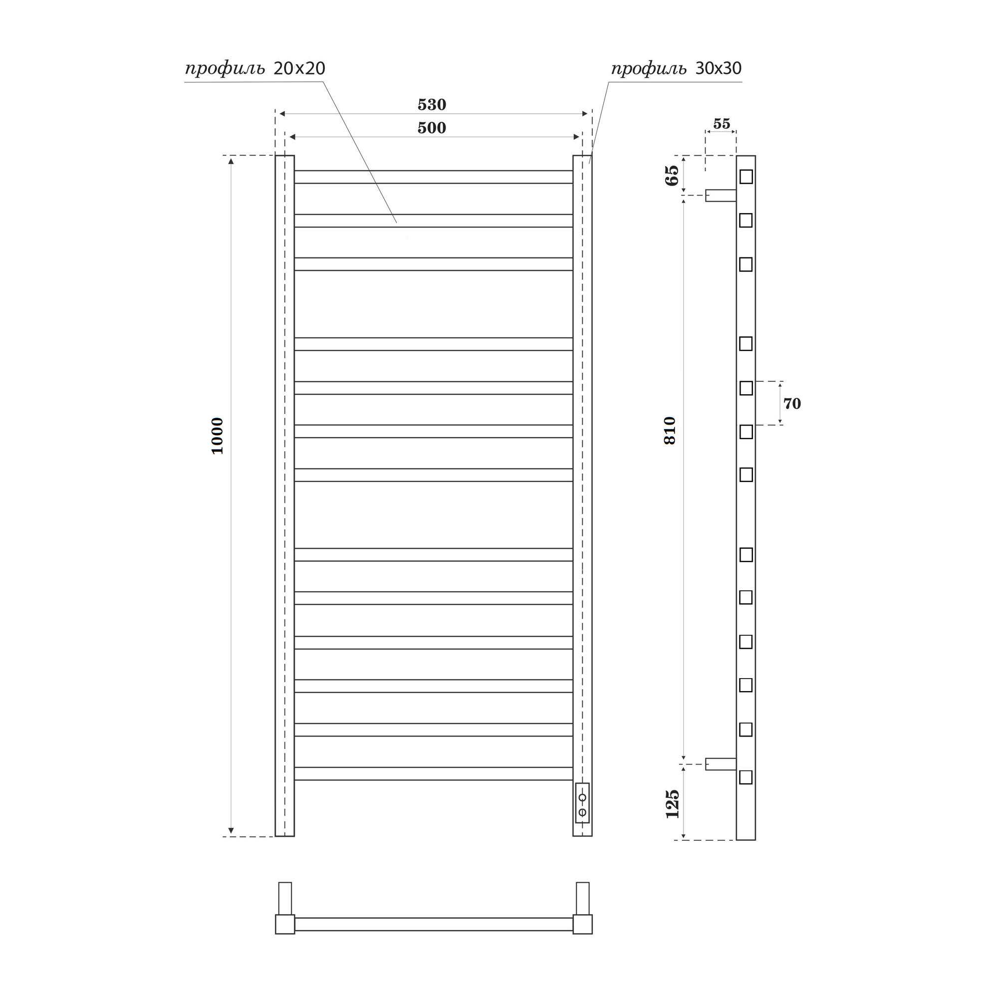 Полотенцесушитель электрический Point Вега PN71850GB П12 500x1000, диммер справа, графит блеск