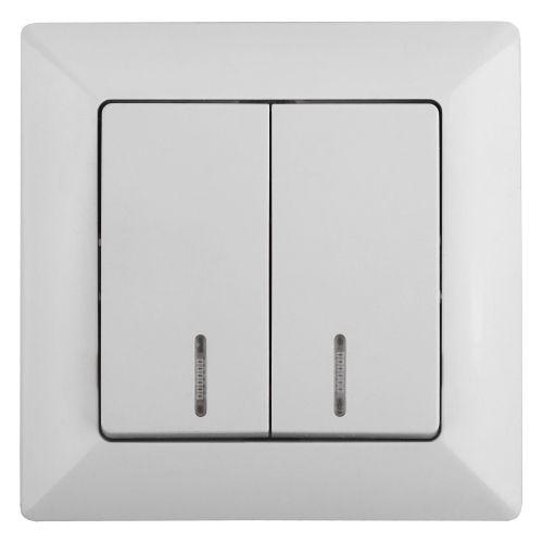 Выключатель 2-кл. СП Solo 4-105-01 10А 250В IP20 с подсветкой бел. Intro Б0053593
