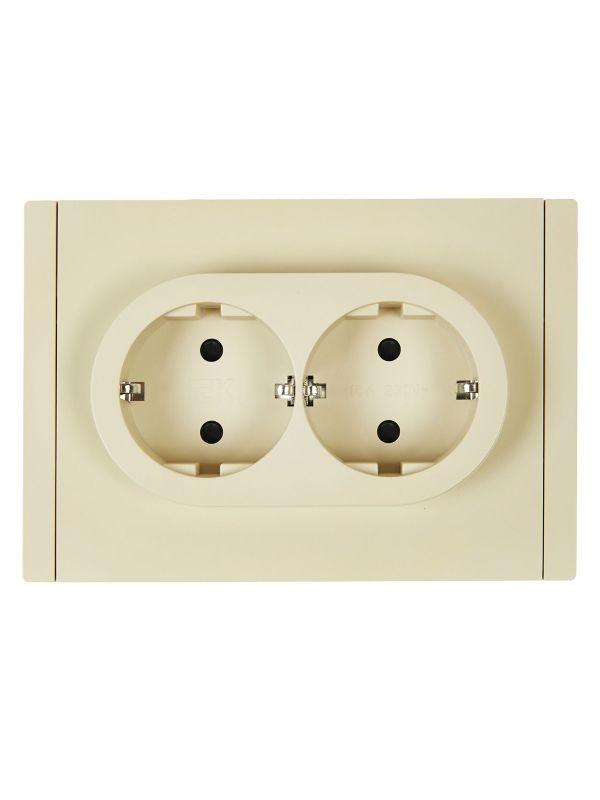 Розетка 2-м СП FORTE&PIANO FP423 16А с заземл. защ. шторки безвинт. крепл. ваниль IEK FP-R24-16-1-K10