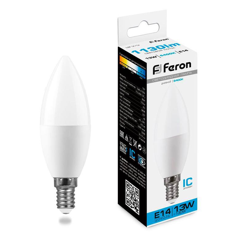 Лампа светодиодная 13Вт 230В E14 6400К С37 LB-970 FERON 38109