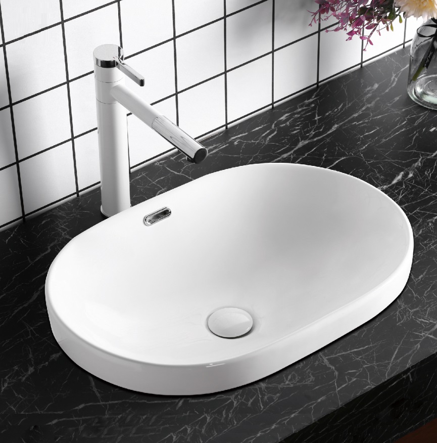 Раковина CR018 накладная, белая, овальная, с переливом 600х400х170 Ceruttispa