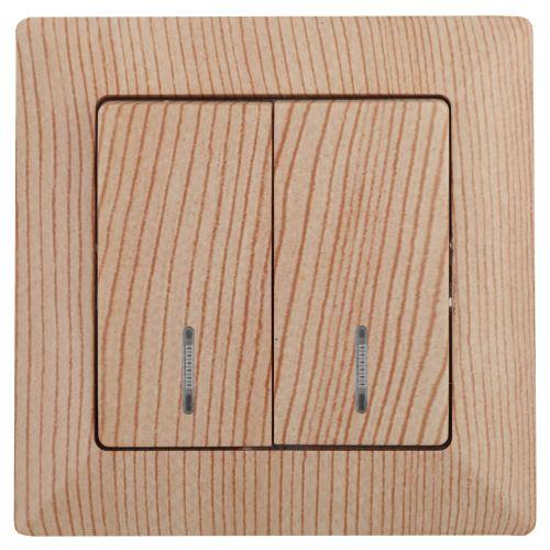 Выключатель 2-кл. СП Solo 4-105-11 10А IP20 250В с подсветкой сосна Intro Б0053600