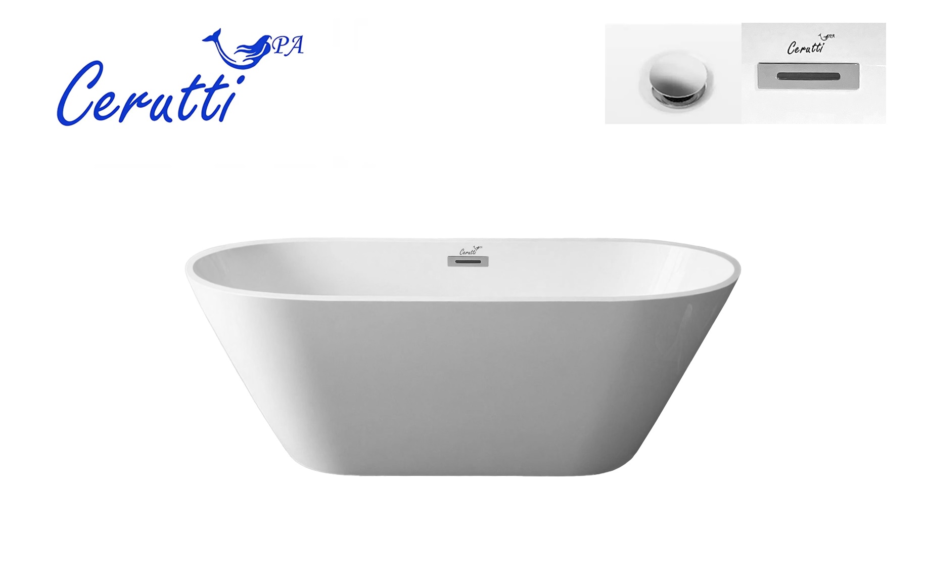 Ванна d'ISEO160 акриловая отдельностоящая, белая, со сливом-переливом Ceruttispa (1600x750x560)