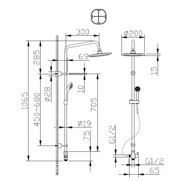 Душевая колонна без смесителя Bravat Fit R (D283CP-2-RUS)