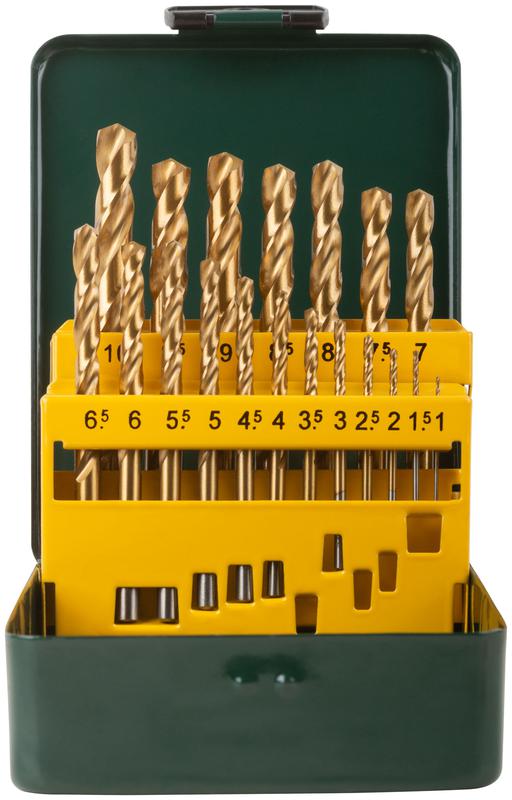 Набор сверл HSS пометаллу титановое покрытие 19шт (1-10мм) металлический бокс FIT 34219