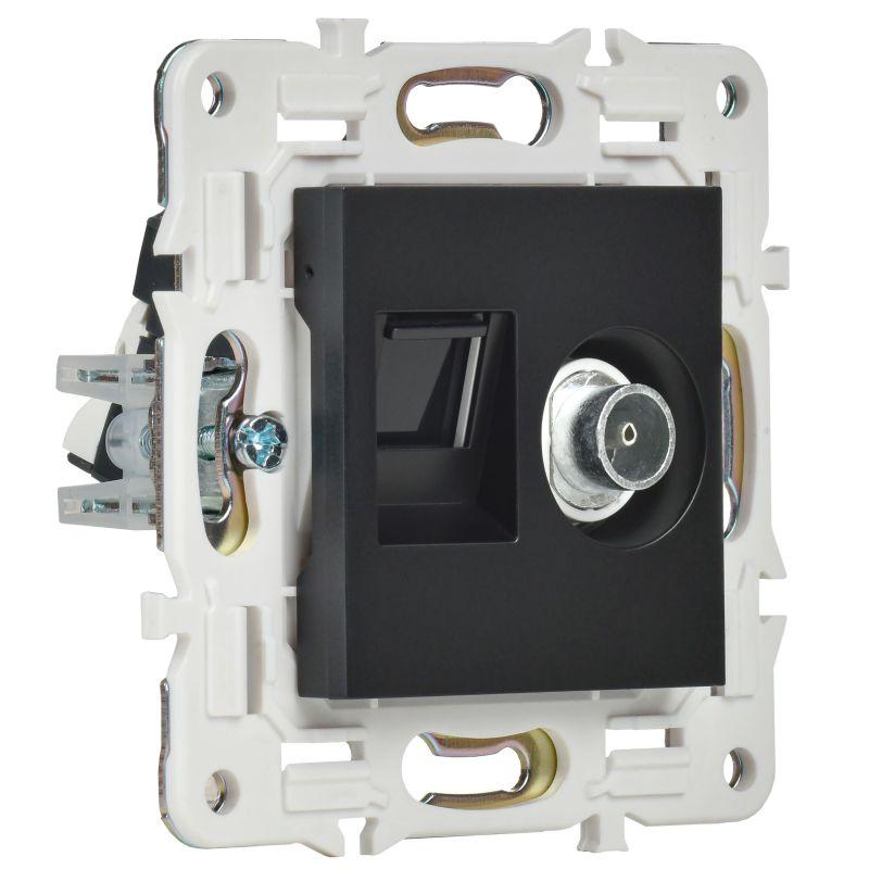 Розетка двойная TV+RJ45 кат.6E SKANDY SK-A15Bl черн. IEK SK-AK20-2-K02