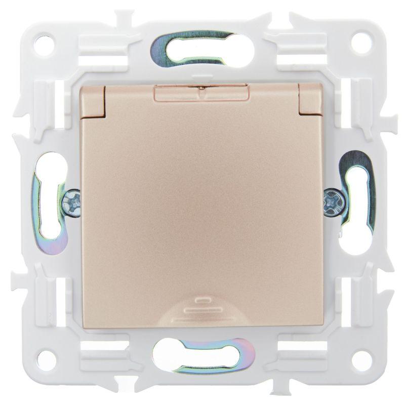 Розетка 1-м SKANDY 16А IP44 с заземл. защ. шторки с крышкой SK-R11Sa песочн. IEK SK-R16-16-44-K98