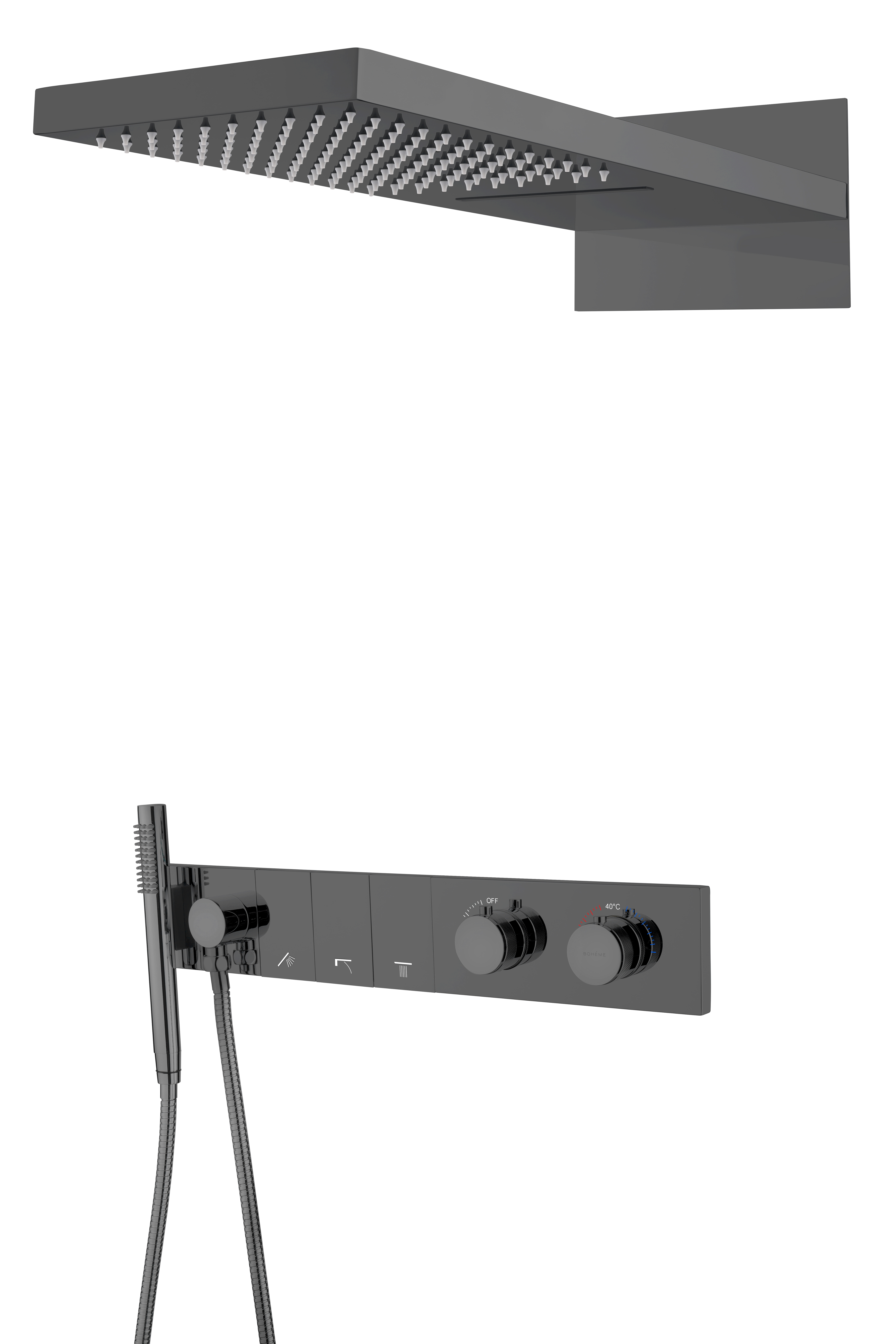 Встроенная душевая система  ZODIAC с термостатом, трехпозиционная SHINE GUN METAL