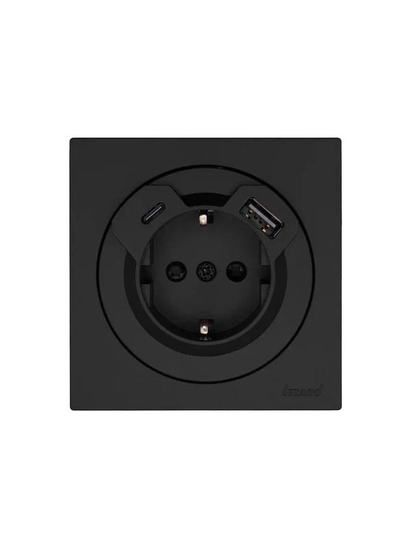 Розетка 1-м СП OSEN с заземл. TC + USB разъем механизм черн. бархат LEZARD 743-4288-181TC