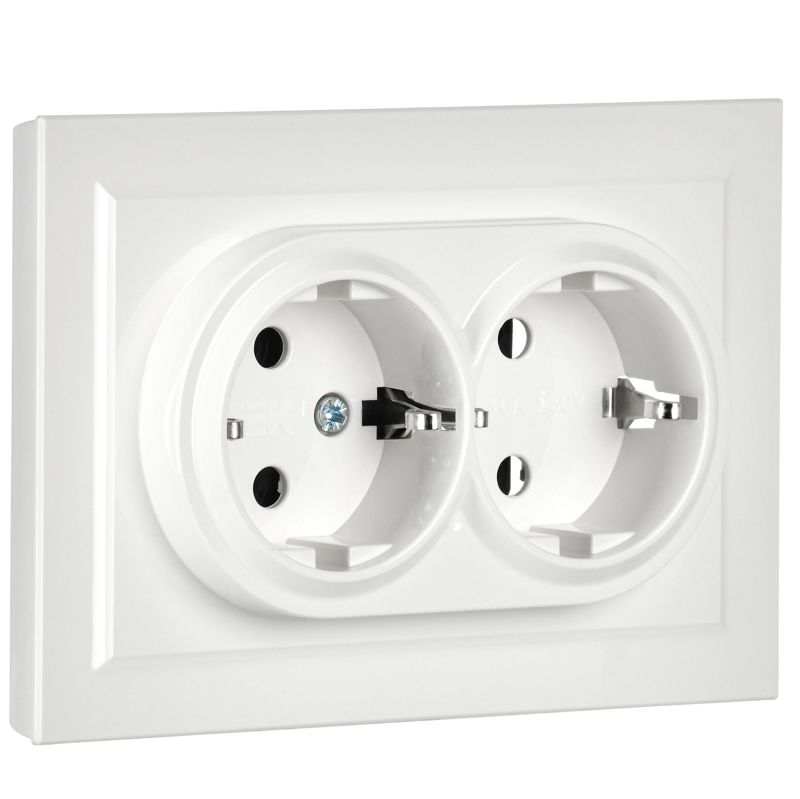 Розетка 2-м СП BRITE РС12-3-БрБ 16А в сборе с заземл. без защ. шторок бел. IEK BR-R21-16-K01-F