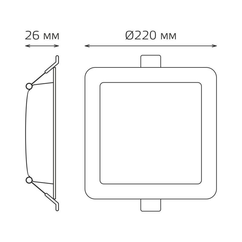 Светильник светодиодный Elementary Downlight 26Вт 4000К 2250лм 170-260В IP20 220х26 квадрат монтаж бел. GAUSS 998520224