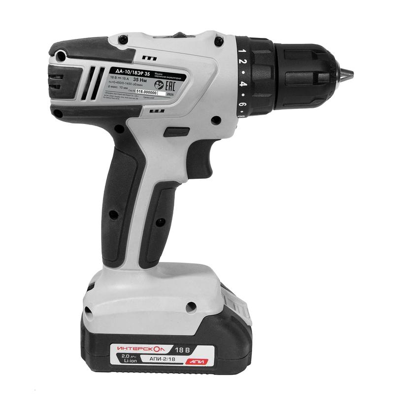Дрель-шуруповерт аккумуляторная ДА-10/18ЭР 35 ИНТЕРСКОЛ 518.2.2.20