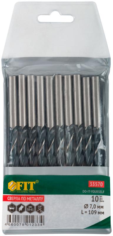 Сверло по металлу HSS черненые 7.0х109мм (уп.10шт) FIT 33570