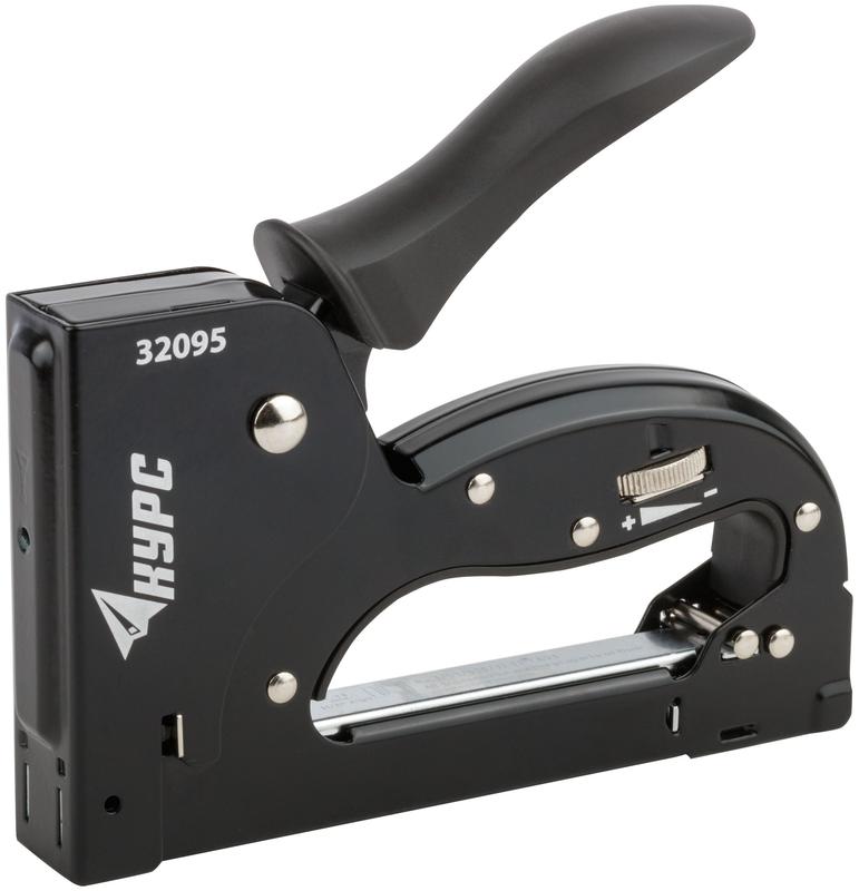 Степлер для узких скоб "тип 53" 4-14мм с регулир. силы удара прорезин. рычаг корпус метал. черн. КУРС 32095