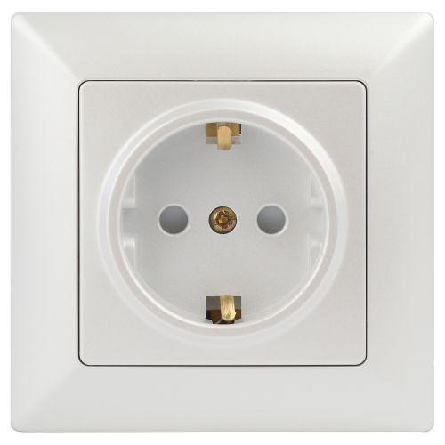 Розетка 1-м СП Solo 4-206-06 16А 250В IP20 2P+E Schuko с заземл. защ. шторки перламутр Intro Б0053686