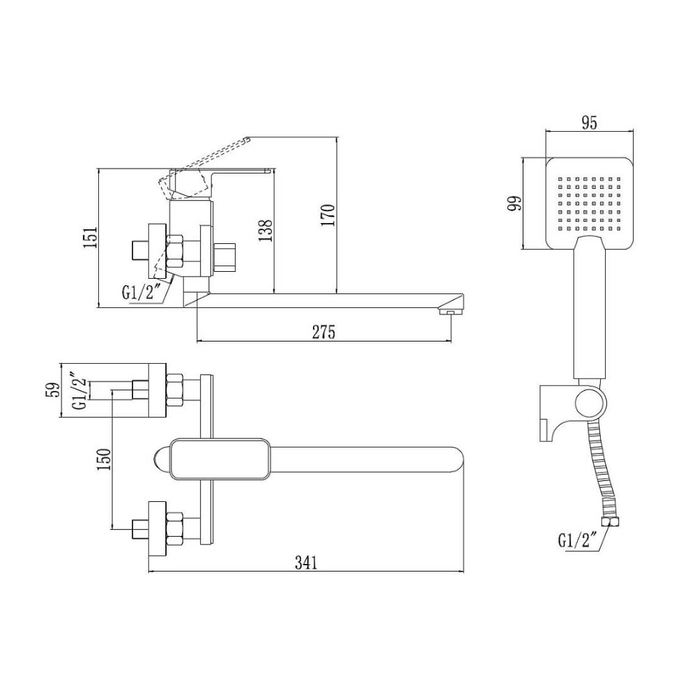 Смеситель для ванны Savol S-600709, хром