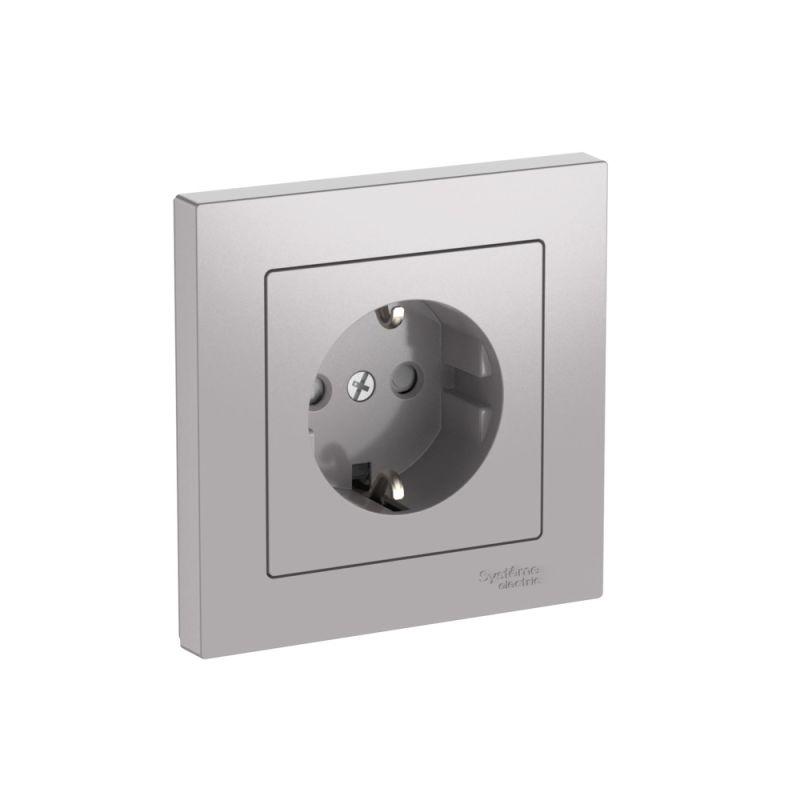 Розетка AtlasDesign 16А с заземл. защ. шторки быстрозажим. клем. в сборе алюм. SE ATN000344S