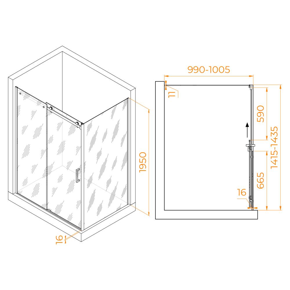 Душевой уголок RGW TO-44-1B (TO-14B + Z-060-2B), 020744140-14